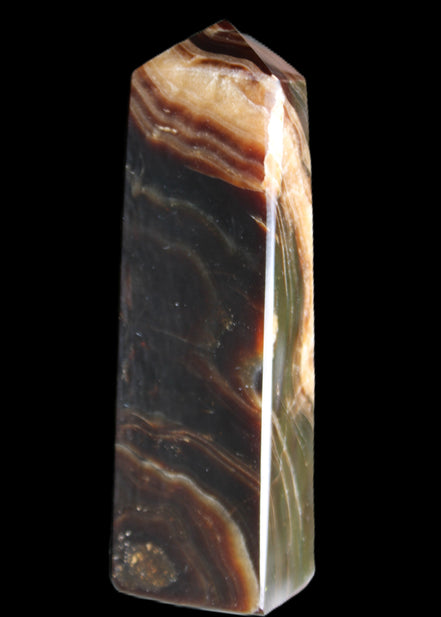 Chocolate Calcite obelisk 112*33*26mm 203g in sunlight - Rocks and Things Store