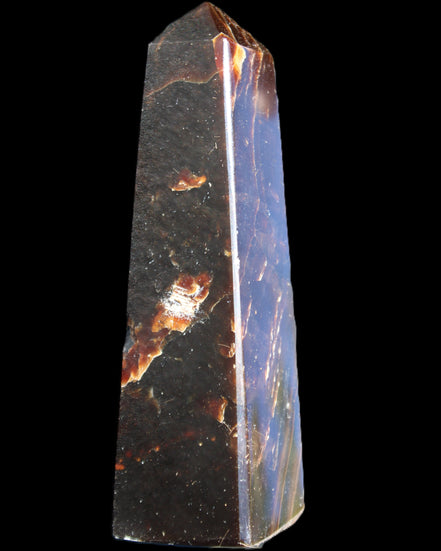 Chocolate Calcite obelisk 110*32*27mm 187g in sunlight - Rocks and Things Store