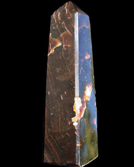 Chocolate Calcite obelisk 110*32*27mm 187g in sunlight - Rocks and Things Store