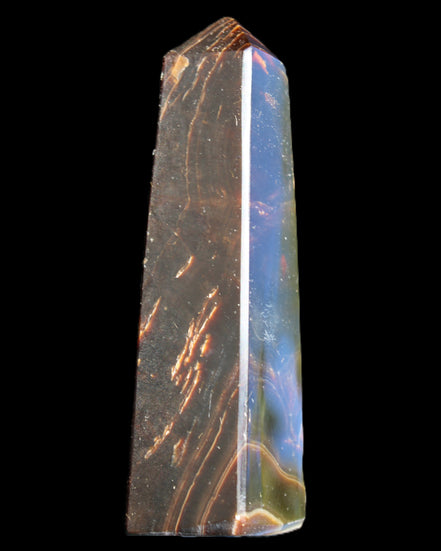 Chocolate Calcite obelisk 110*32*27mm 187g in sunlight - Rocks and Things Store