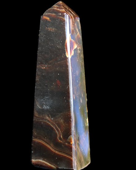 Chocolate Calcite obelisk 110*32*27mm 187g in sunlight - Rocks and Things Store