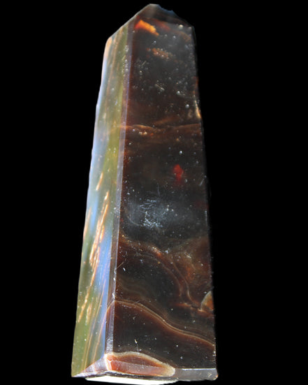 Chocolate Calcite obelisk 110*32*27mm 187g in sunlight - Rocks and Things Store