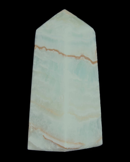 Pistachio Calcite obelisk 75*35*28mm 142g in sunlight - Rocks and Things Store