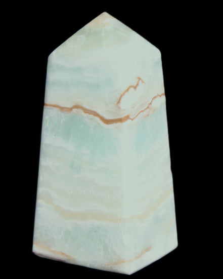 Pistachio Calcite obelisk 75*35*28mm 142g in sunlight - Rocks and Things Store