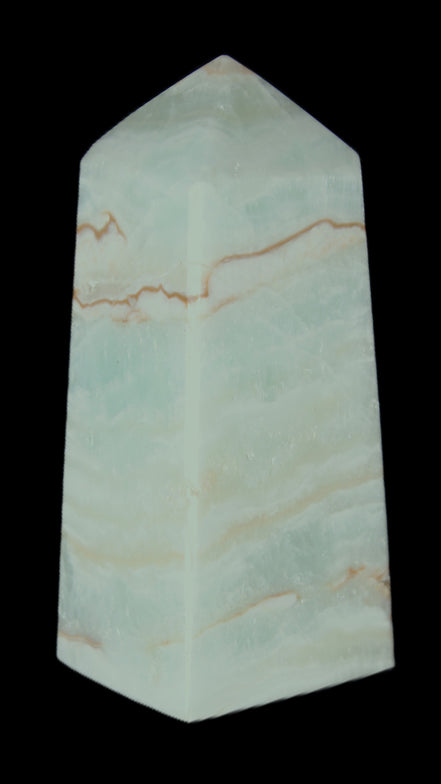 Pistachio Calcite obelisk 75*35*28mm 142g in sunlight - Rocks and Things Store