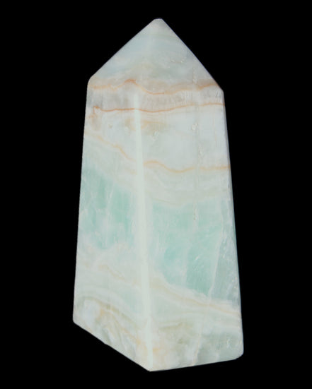 Pistachio Calcite obelisk 72*35*24mm 110g in sunlight - Rocks and Things Store
