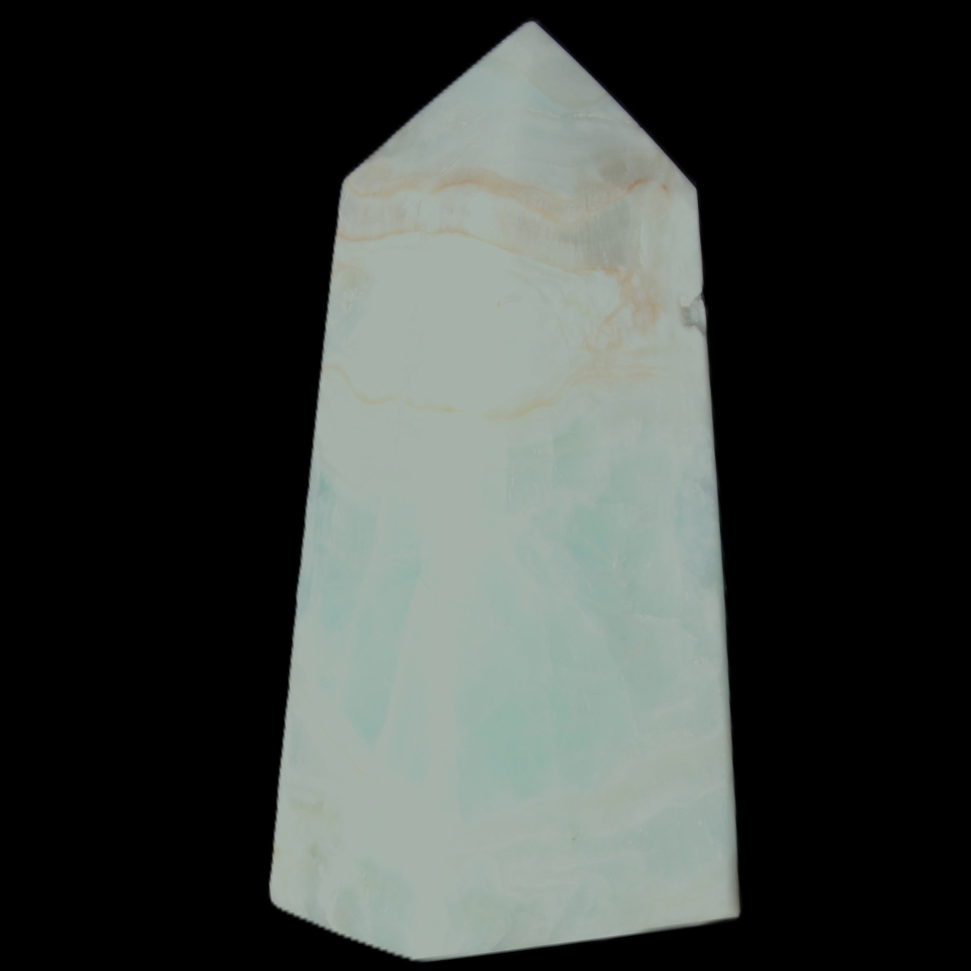 Pistachio Calcite obelisk 72*35*24mm 110g in sunlight - Rocks and Things Store