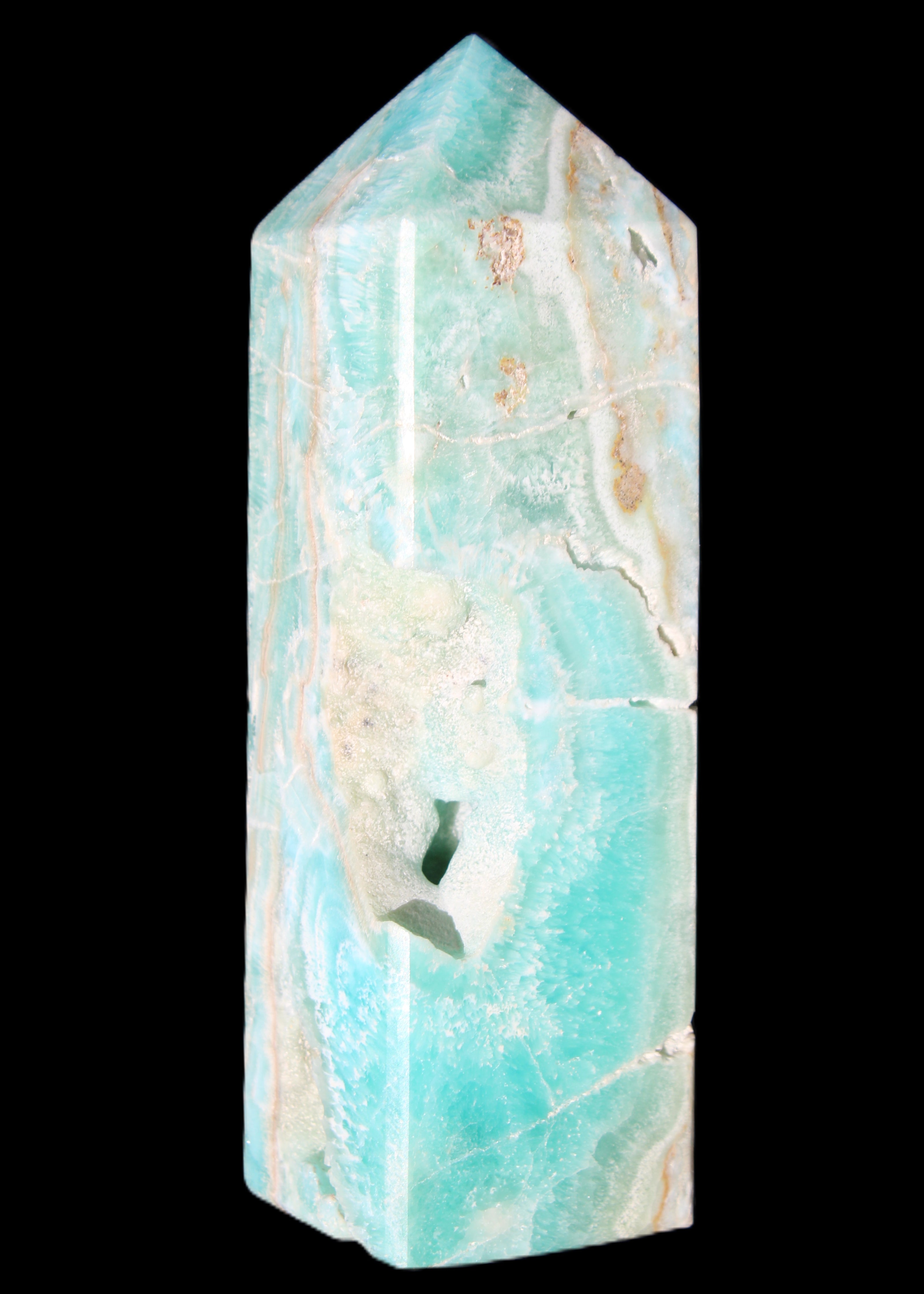 Blue Aragonite obelisk 134*42*35mm 440g in sunlight - Rocks and Things Store
