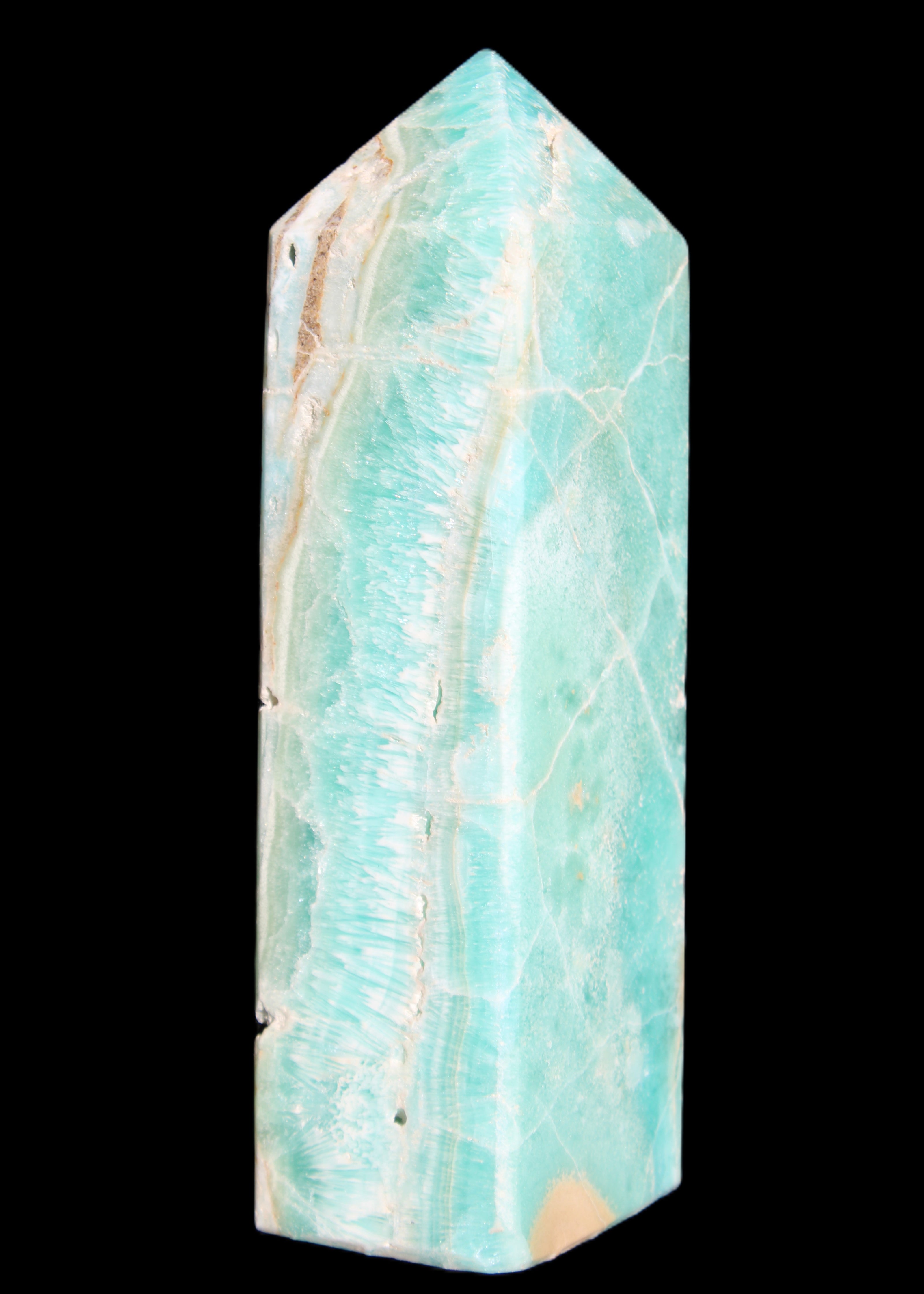 Blue Aragonite obelisk 134*42*35mm 440g in sunlight - Rocks and Things Store