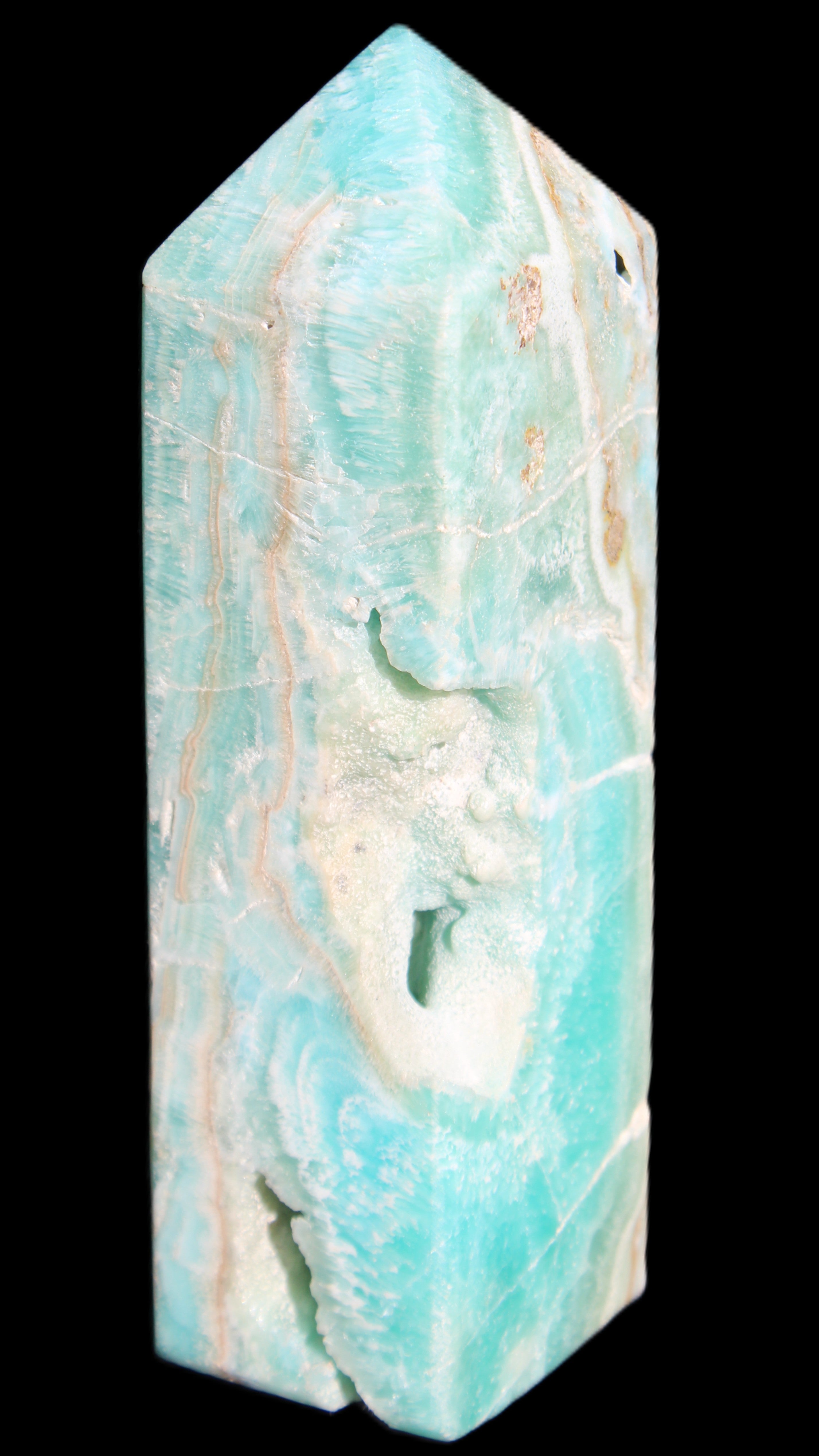 Blue Aragonite obelisk 134*42*35mm 440g in sunlight - Rocks and Things Store