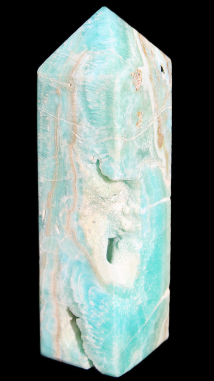 Blue Aragonite obelisk 134*42*35mm 440g in sunlight - Rocks and Things Store