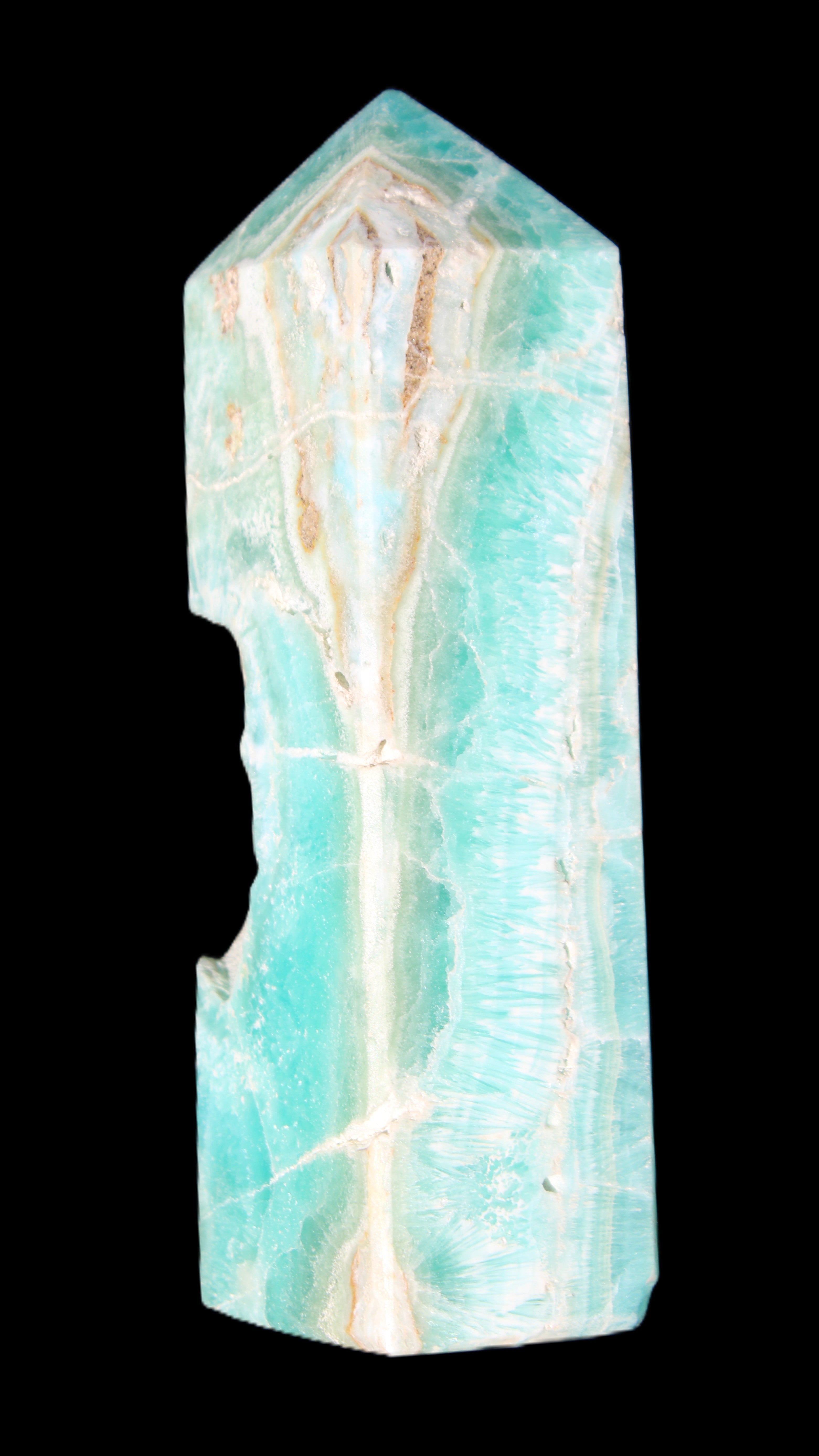 Blue Aragonite obelisk 134*42*35mm 440g in sunlight - Rocks and Things Store