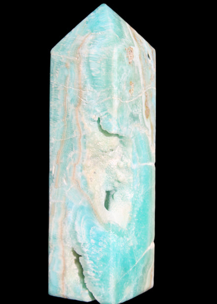 Blue Aragonite obelisk 134*42*35mm 440g in sunlight - Rocks and Things Store