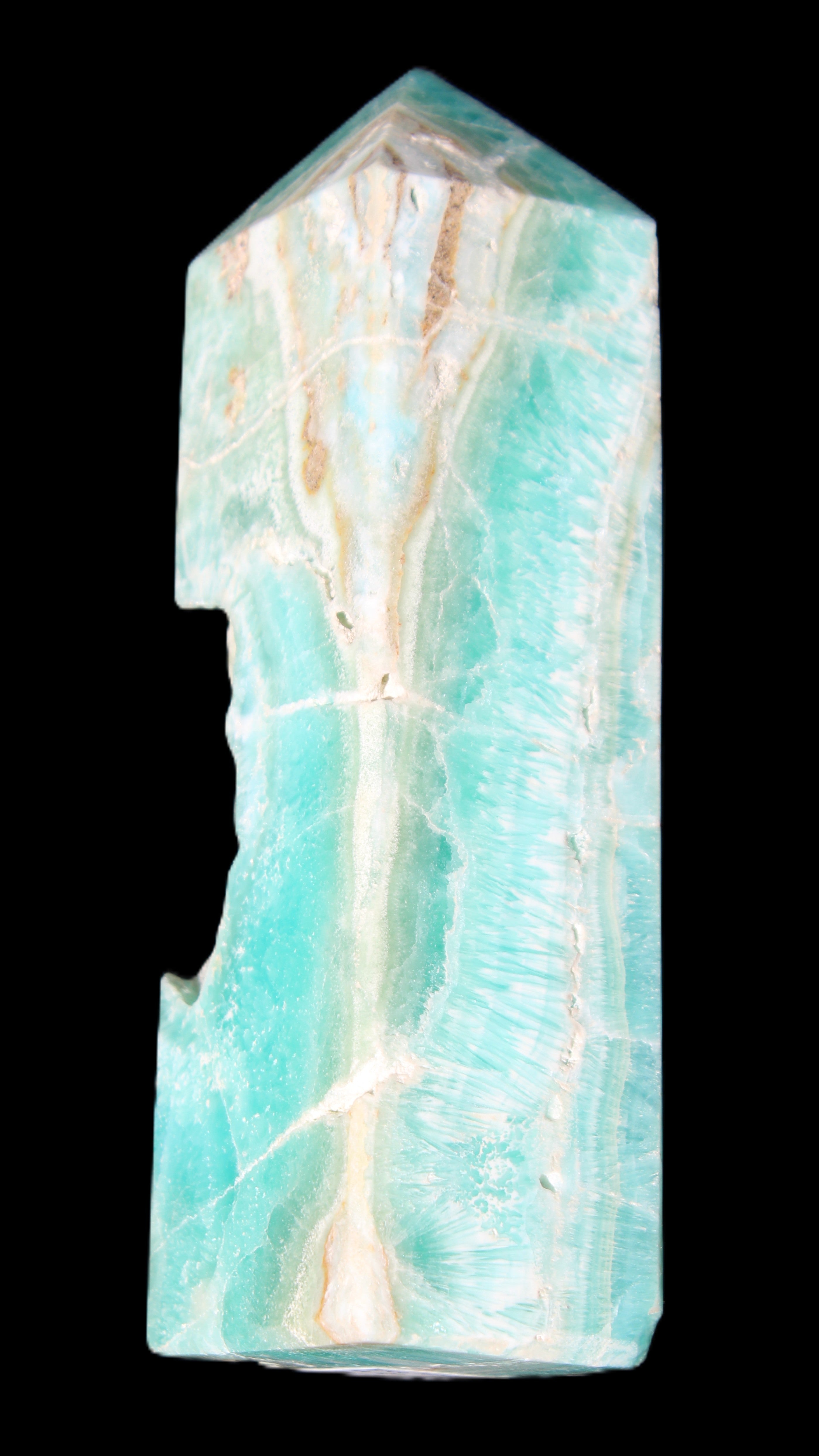 Blue Aragonite obelisk 134*42*35mm 440g in sunlight - Rocks and Things Store