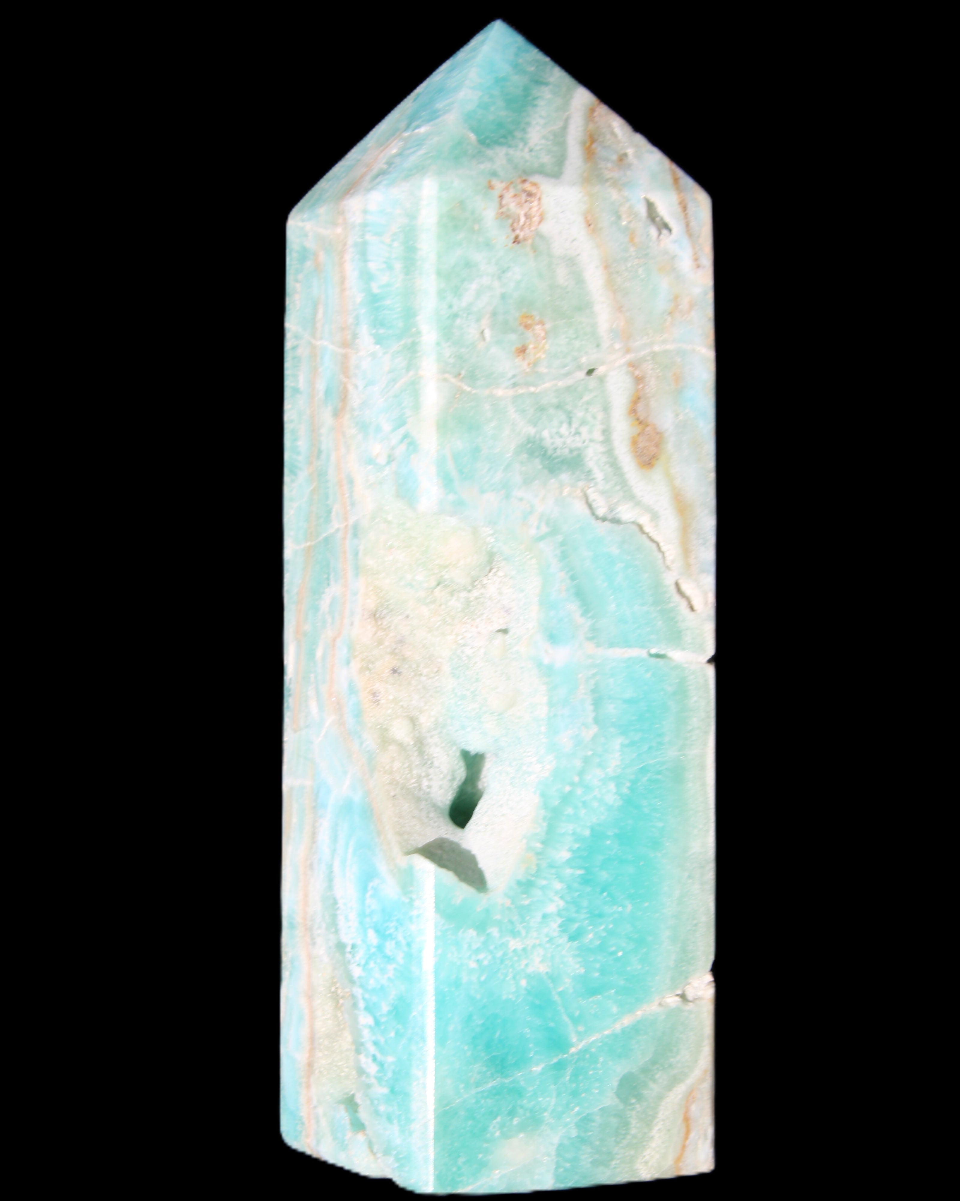Blue Aragonite obelisk 134*42*35mm 440g in sunlight - Rocks and Things Store
