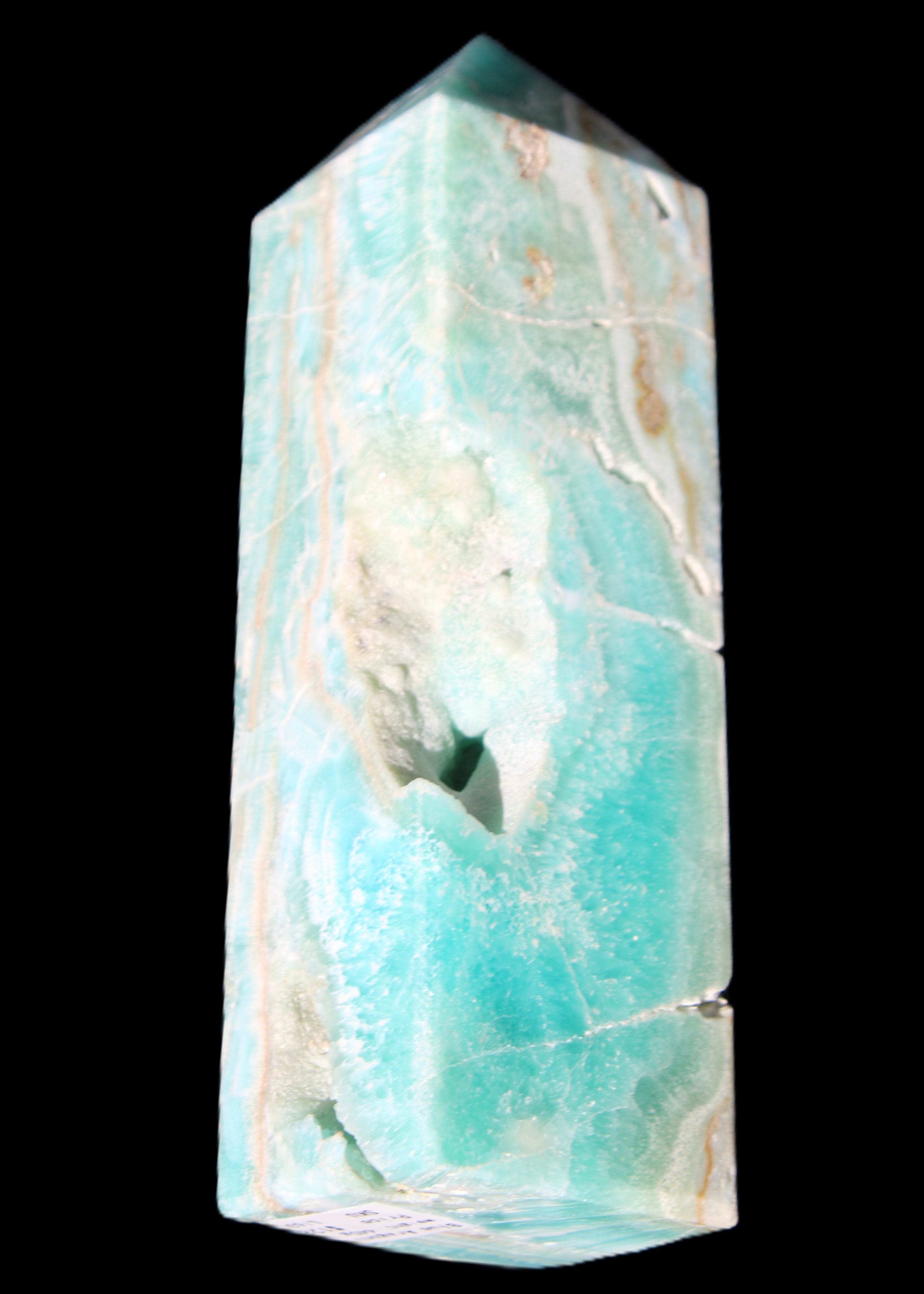 Blue Aragonite obelisk 134*42*35mm 440g in sunlight - Rocks and Things Store