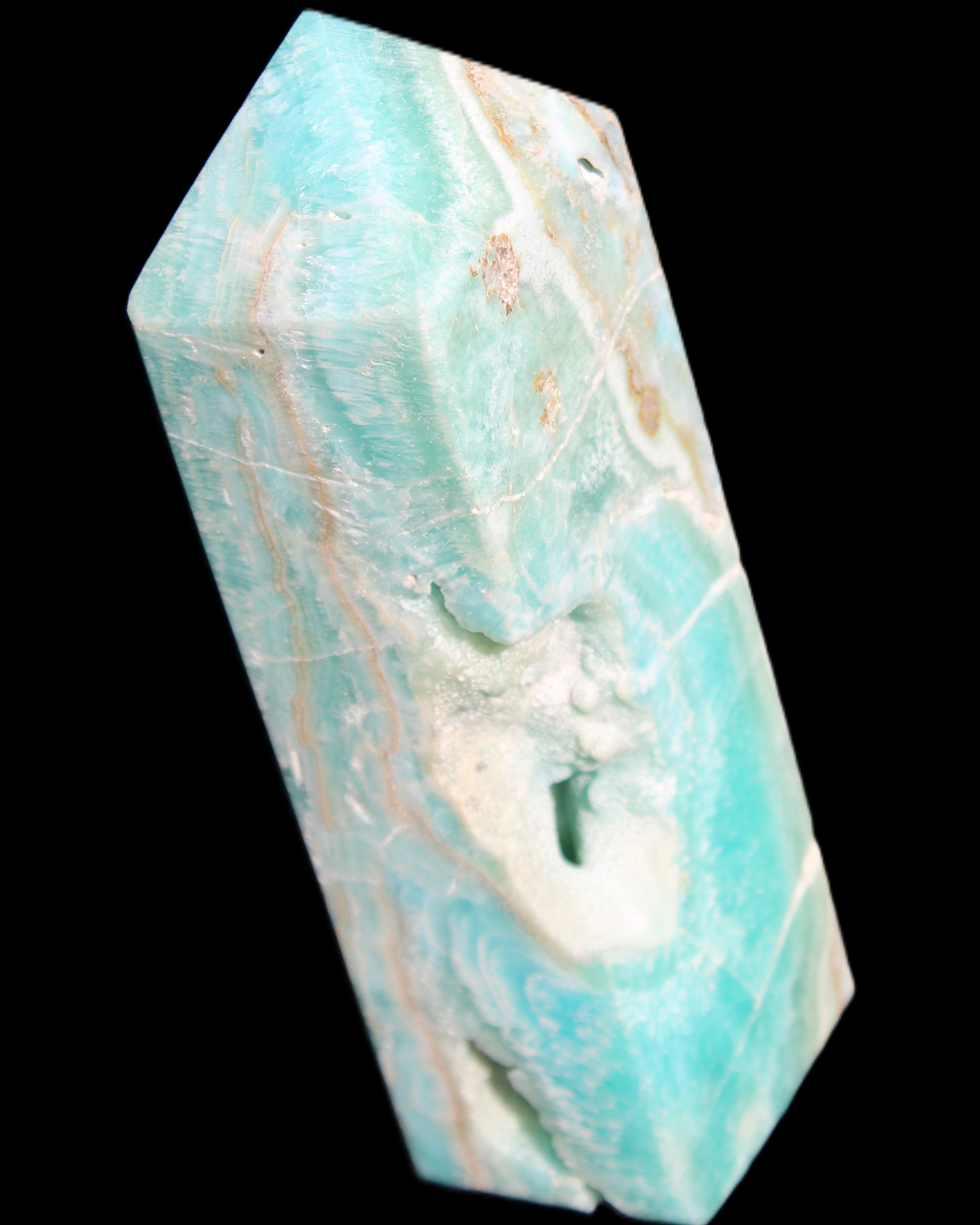 Blue Aragonite obelisk 134*42*35mm 440g in sunlight - Rocks and Things Store