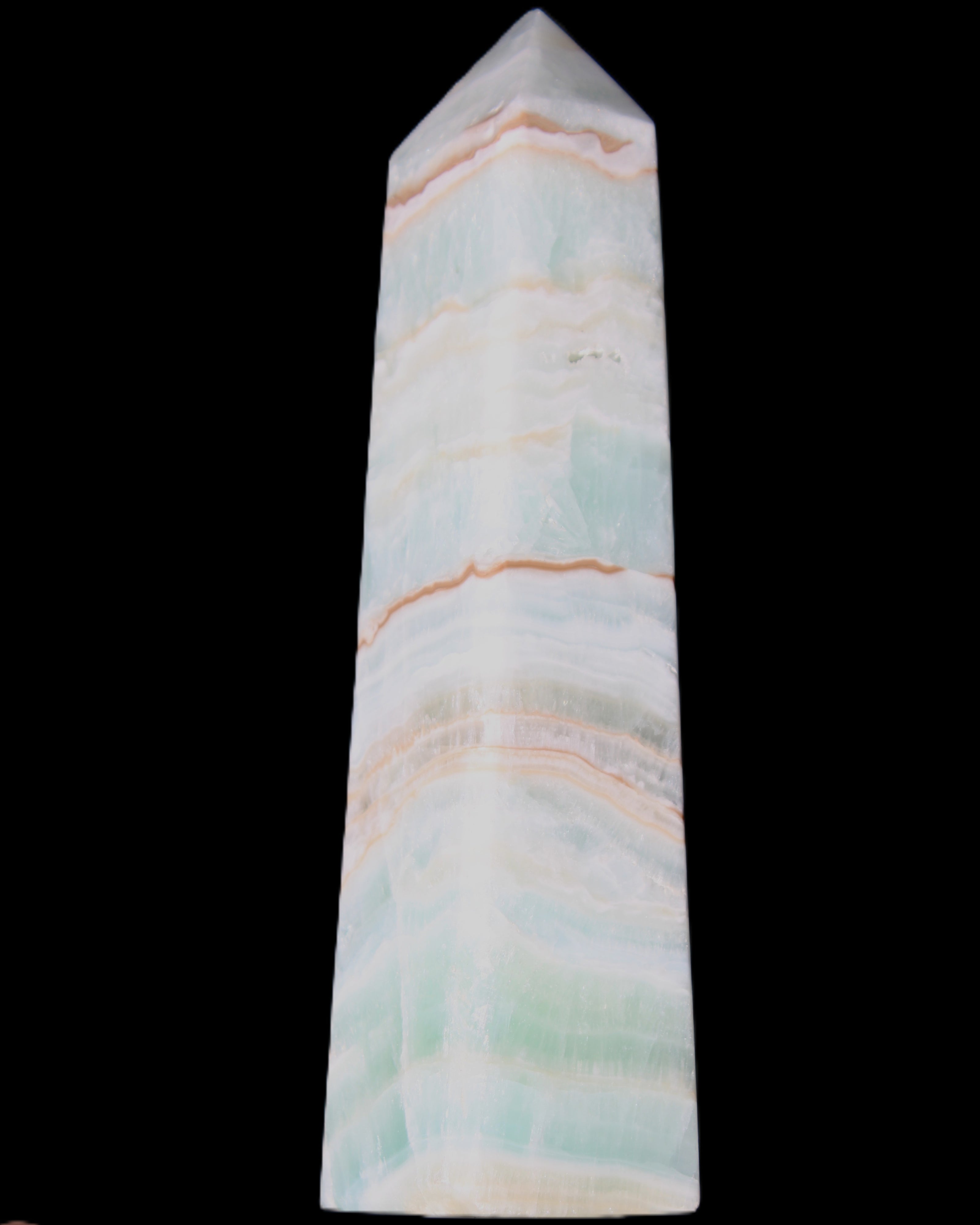 Blue Aragonite obelisk 141*37*31mm 312g in sunlight - Rocks and Things Store