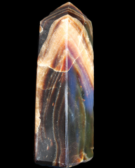 Chocolate Calcite obelisk 95*31*23mm 172g in sunlight - Rocks and Things Store