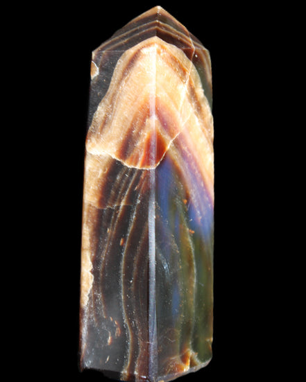 Chocolate Calcite obelisk 95*31*23mm 172g in sunlight - Rocks and Things Store