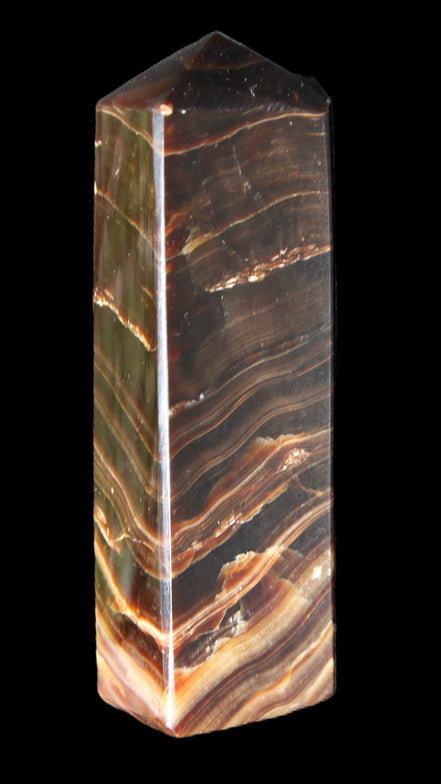 Chocolate Calcite obelisk 114*33*26mm 249g in sunlight - Rocks and Things Store