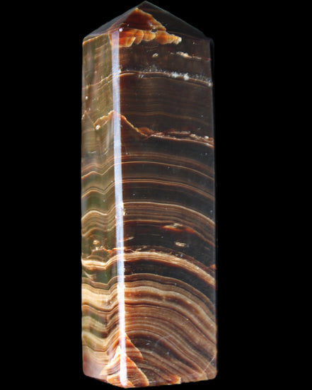 Chocolate Calcite obelisk 114*33*26mm 249g in sunlight - Rocks and Things Store