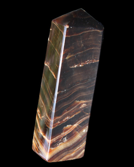 Chocolate Calcite obelisk 114*33*26mm 249g in sunlight - Rocks and Things Store