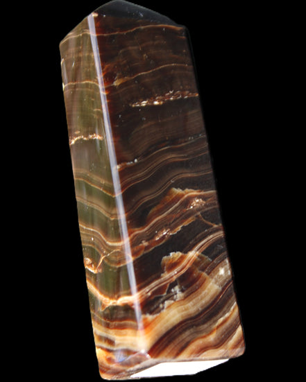 Chocolate Calcite obelisk 114*33*26mm 249g in sunlight - Rocks and Things Store