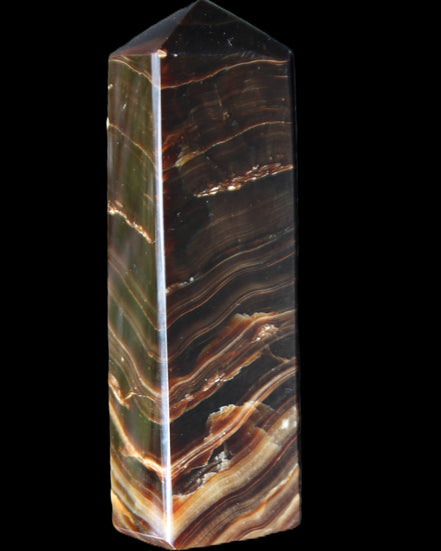 Chocolate Calcite obelisk 114*33*26mm 249g in sunlight - Rocks and Things Store
