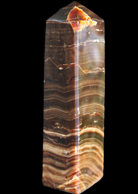 Chocolate Calcite obelisk 114*33*26mm 249g in sunlight - Rocks and Things Store
