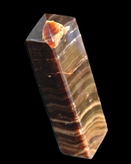 Chocolate Calcite obelisk 114*33*26mm 249g in sunlight - Rocks and Things Store