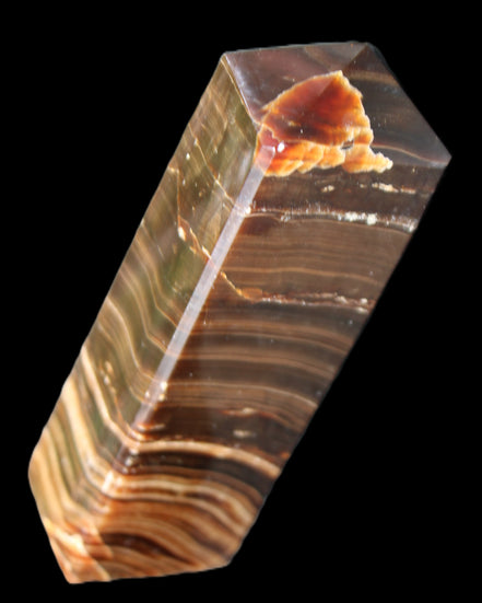 Chocolate Calcite obelisk 114*33*26mm 249g in sunlight - Rocks and Things Store