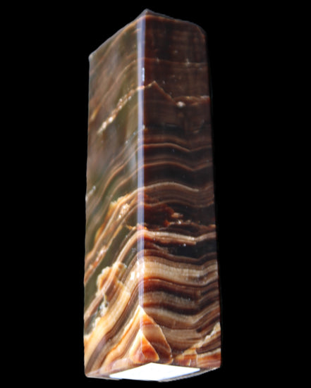 Chocolate Calcite obelisk 114*33*26mm 249g in sunlight - Rocks and Things Store