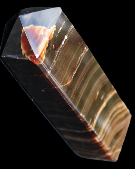 Chocolate Calcite obelisk 114*33*26mm 249g in sunlight - Rocks and Things Store