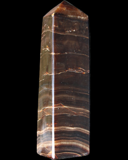 Chocolate Calcite obelisk 110*30*24mm 214g in sunlight - Rocks and Things Store