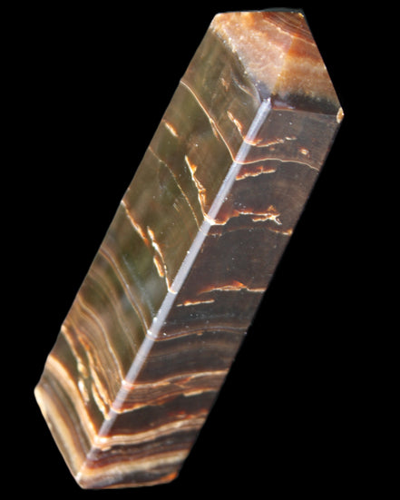 Chocolate Calcite obelisk 110*30*24mm 214g in sunlight - Rocks and Things Store