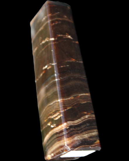 Chocolate Calcite obelisk 110*30*24mm 214g in sunlight - Rocks and Things Store
