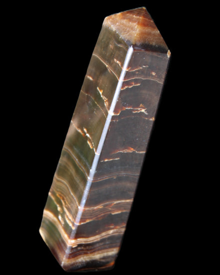 Chocolate Calcite obelisk 110*30*24mm 214g in sunlight - Rocks and Things Store