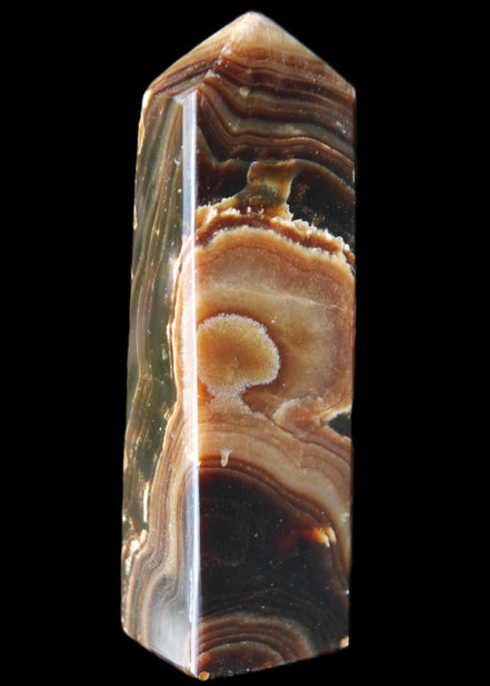 Chocolate Calcite obelisk 118*33*28mm 236g in sunlight - Rocks and Things Store