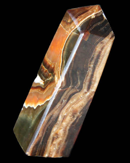 Chocolate Calcite obelisk 107*33*32mm 236g in sunlight - Rocks and Things Store