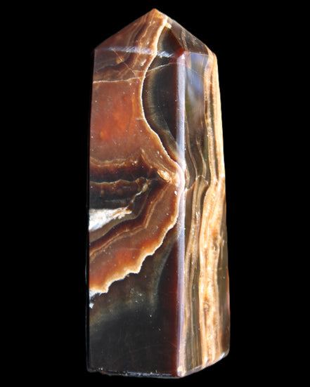 Chocolate Calcite obelisk 107*33*32mm 236g in sunlight - Rocks and Things Store
