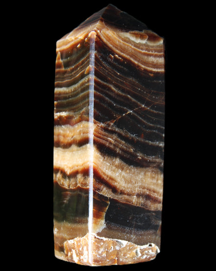 Chocolate Calcite obelisk 98*32*30mm 253g in sunlight - Rocks and Things Store