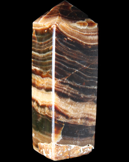 Chocolate Calcite obelisk 98*32*30mm 253g in sunlight - Rocks and Things Store