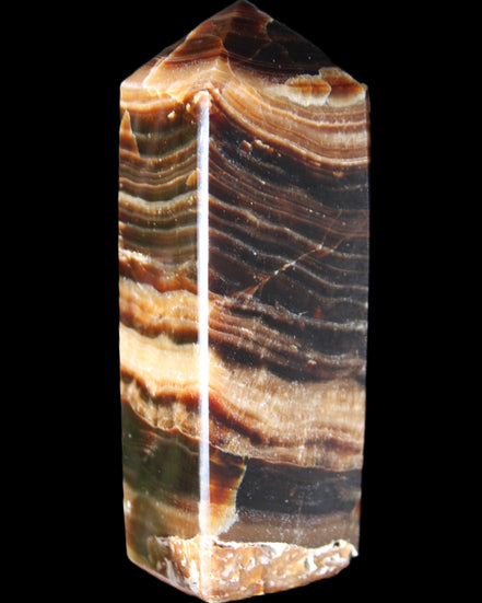 Chocolate Calcite obelisk 98*32*30mm 253g in sunlight - Rocks and Things Store