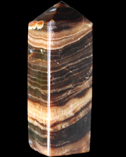Chocolate Calcite obelisk 98*32*30mm 253g in sunlight - Rocks and Things Store