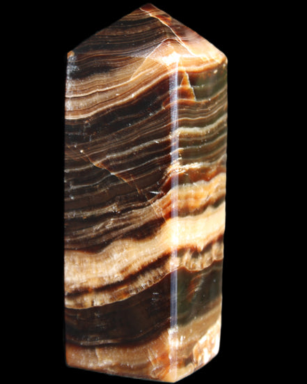 Chocolate Calcite obelisk 98*32*30mm 253g in sunlight - Rocks and Things Store