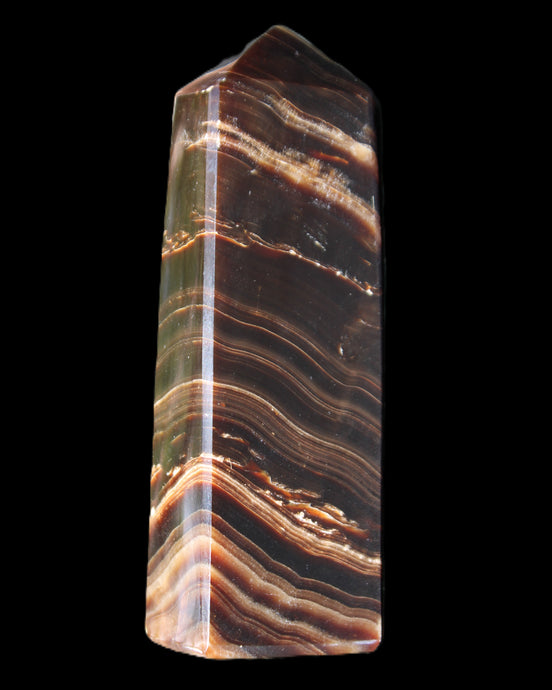Chocolate Calcite obelisk 107*33*23mm 197.5g in sunlight - Rocks and Things Store