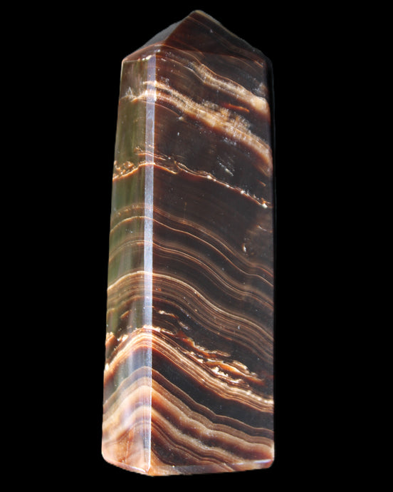 Chocolate Calcite obelisk 107*33*23mm 197.5g in sunlight - Rocks and Things Store