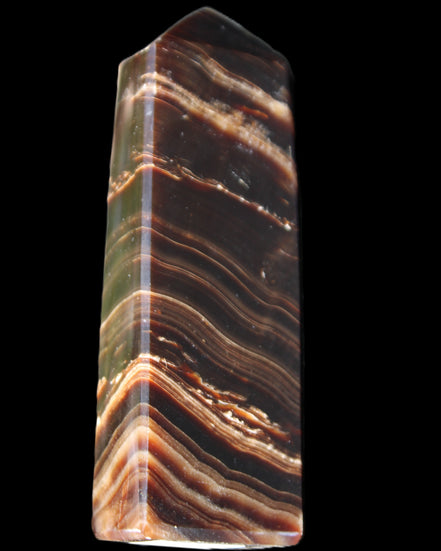 Chocolate Calcite obelisk 107*33*23mm 197.5g in sunlight - Rocks and Things Store