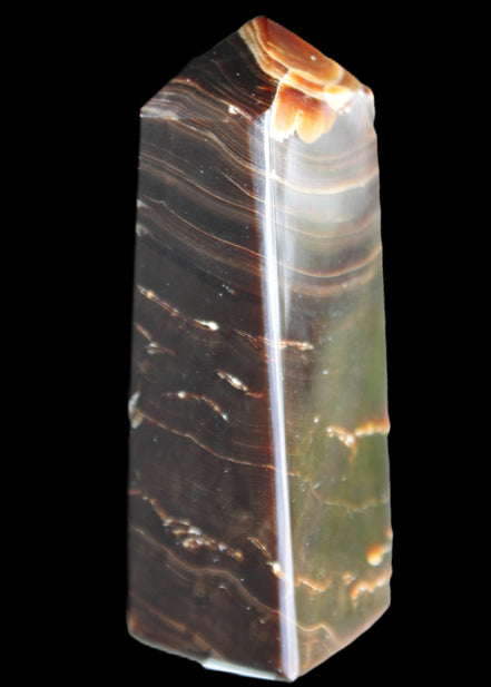 Chocolate Calcite obelisk 92*33*28mm 196g in sunlight - Rocks and Things Store
